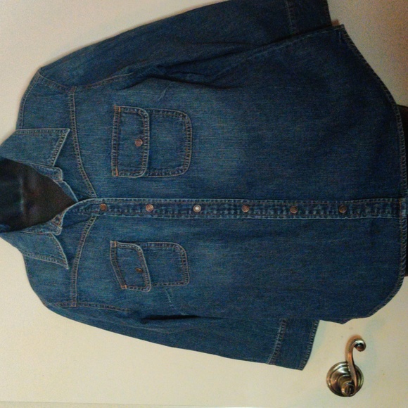 Old Navy Tops - Old Navy Vintage Jean Blouse 100% Cotton 3/4 Sleeve Snap Buttons